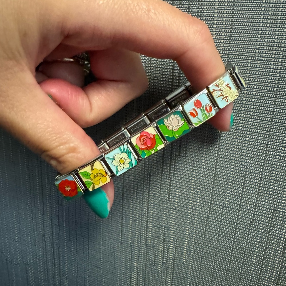 Floral Italian Charm Bracelet with 12 design links